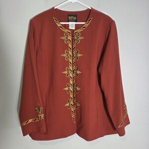 Bob Mackie Wearable Art Embroidered Jacket Sz 1X  Burnt Orange‎ Gold Boho Fall